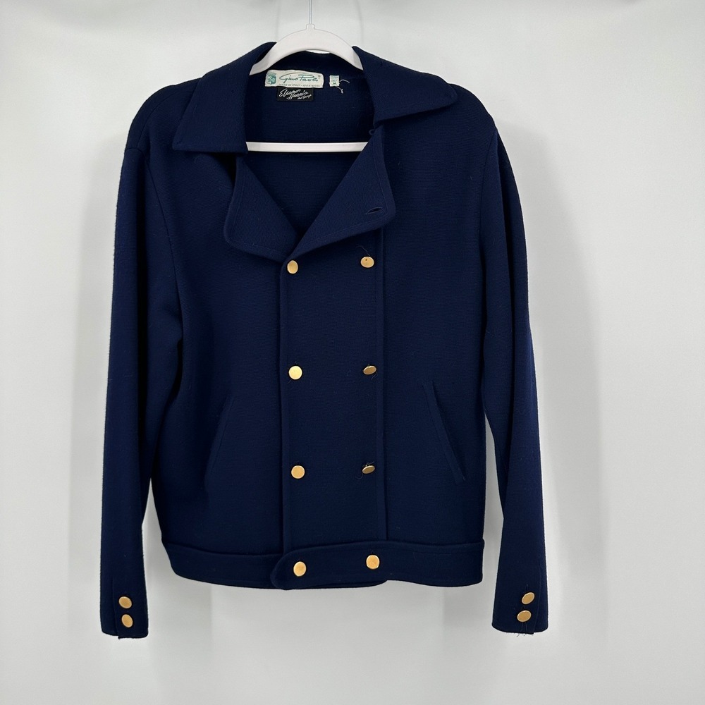 Gino Paoli Womens Vintage Italian Luxury Nautical Cardigan Sz M Preppy Wool Navy